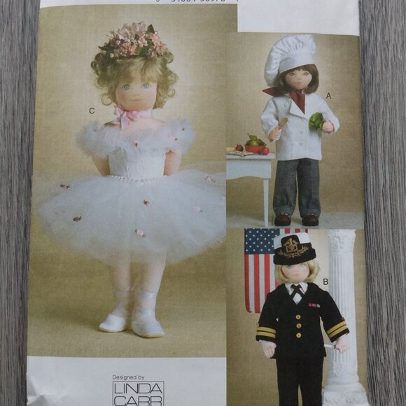 18" Doll Clothes Sewing Pattern Chef Ballerina Captain Pilot UNCUT 7951 - Picture 2 of 8